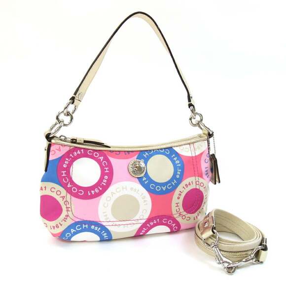 Coach Shoulder Bag F15173 Multicolor Champagne Gold Nylon Canvas Leather for ...